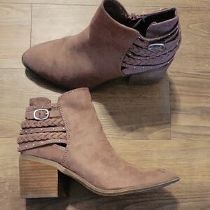 Carlos by Carlos Santana Brown Ankle Boots with Braided Details